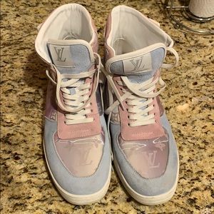 Pink and Baby Blue Louis Vuitton High Top Sneakers
